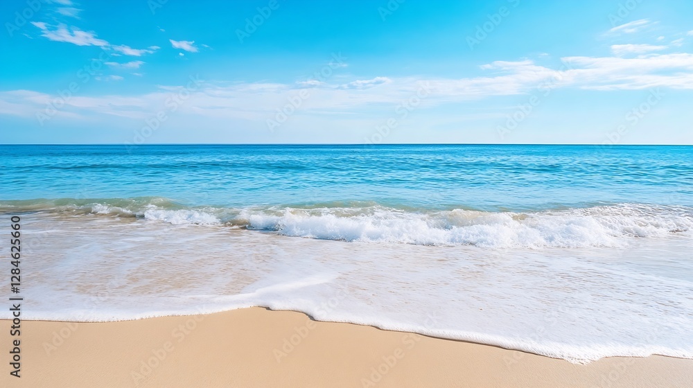 Vibrant Beach with Crystal Clear Water and Gentle Waves Under a Bright Sunny Sky : Generative AI Vibrant Beach with Crystal Clear Water and Gentle Waves Under a Bright Sunny Sky : Generative AI