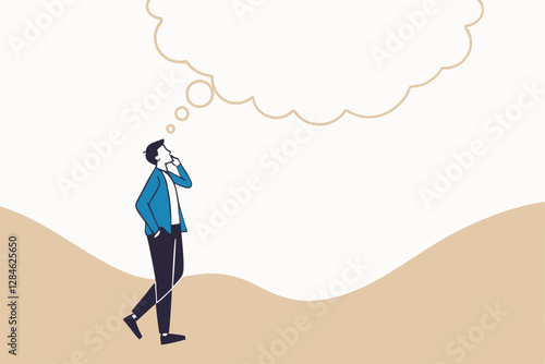 Think big, ambition to success, dream big to change the world or contemplation to get solution to solve big problem, imagination or creativity concept, smart businessman thinking with big bubble.