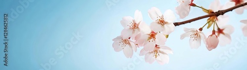 Delicate cherry blossom petals swinging on thin stems during spring photo