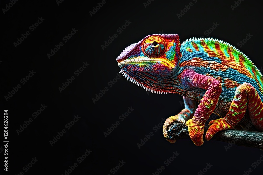 A rainbow veiled chameleon isolated on a black background A rainbow veiled chameleon isolated on a black background