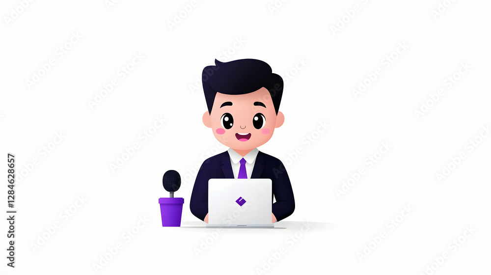 Smiling Businessman Giving Presentation on Laptop in Flat Design Illustration Smiling Businessman Giving Presentation on Laptop in Flat Design Illustration