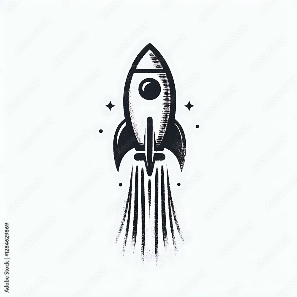 Simple black and white rocket illustration, graphic design. Simple black and white rocket illustration, graphic design.