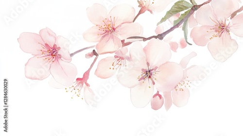 Delicate peach blossoms grace the canvas with soft pink hues in a serene spring depiction