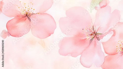 Peach blossoms bloom delicately in soft pink hues, capturing the essence of spring's vibrant beauty with watercolor elegance