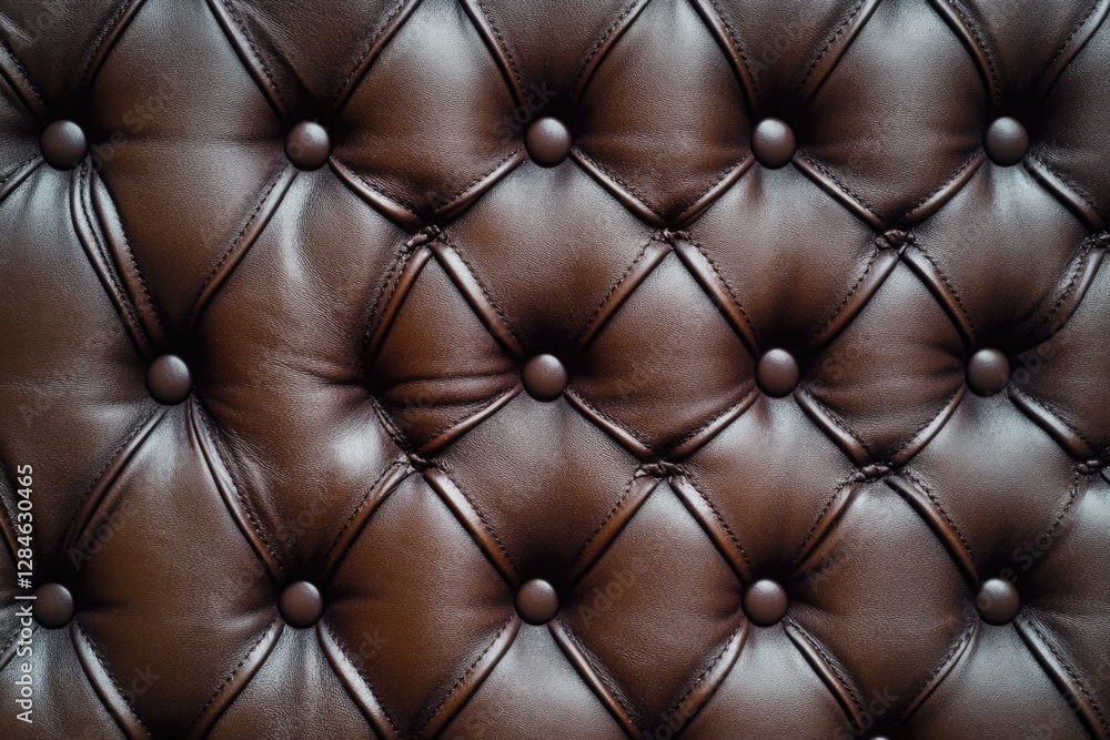 Fototapeta premium Sofa with a textured brown leather upholstery, featuring classic design and a luxurious look.