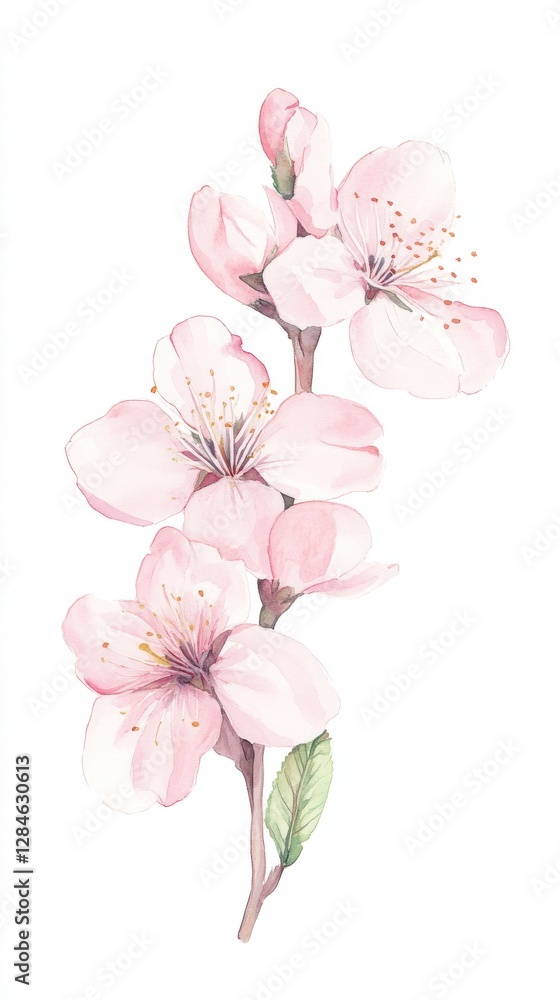 Fototapeta premium Delicate peach blossoms in soft pink bring a fresh and vibrant touch to springtime botanical art