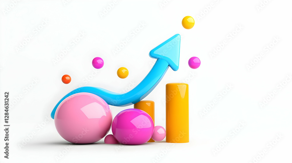 Colorful 3D Graph Showing Upward Trend Colorful 3D Graph Showing Upward Trend