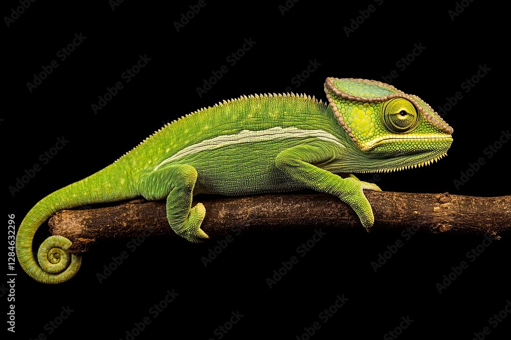 Fototapeta premium Isolated female Fischer chameleon on a black background