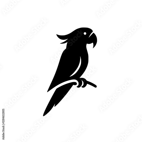 Parrot icon, bird silhouette perched on a branch, symbol of pet accessories