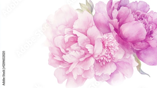 Gorgeous peonies bloom in shades of blush pink and deep magenta showcasing exquisite watercolor artistry in delicate brushstrokes
