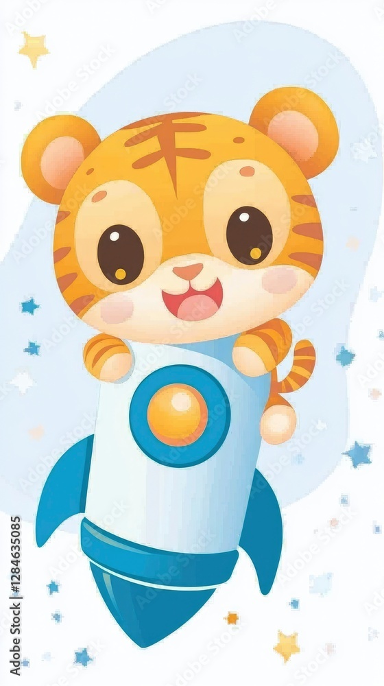 Adorable Tiger Cub on a Rocket Ship Adventure Adorable Tiger Cub on a Rocket Ship Adventure