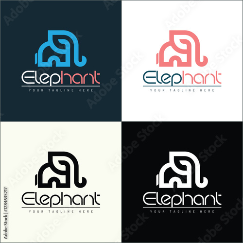 Elephant line art logo set template design