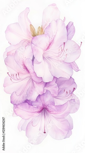 Elegant watercolor illustration of rhododendron blossoms showcasing deep pink and purple shades