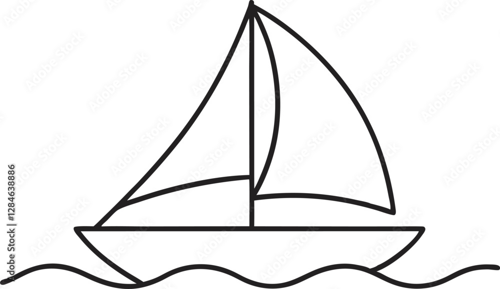 Sailboat on Water Line Drawing | Nautical Vector Illustration Sailboat on Water Line Drawing | Nautical Vector Illustration