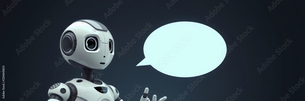 Cute 3D robot with a speech bubble against a purple background. Whimsical, friendly illustration perfect for technology, communication, or children's themes. Cute 3D robot with a speech bubble against a purple background. Whimsical, friendly illustration perfect for technology, communication, or children's themes.