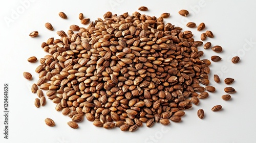 Pile of brown seeds on white background