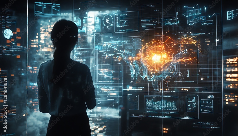 Digital informational technology web hologram with cloud elements, showcasing generative AI concepts Digital informational technology web hologram with cloud elements, showcasing generative AI concepts