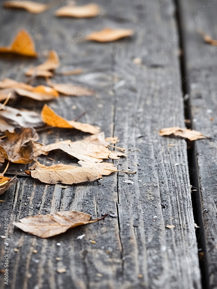 Autumn Leaves on Weathered Wooden Surface Creating a Rustic and Natural Atmosphere : Generative AI Autumn Leaves on Weathered Wooden Surface Creating a Rustic and Natural Atmosphere : Generative AI