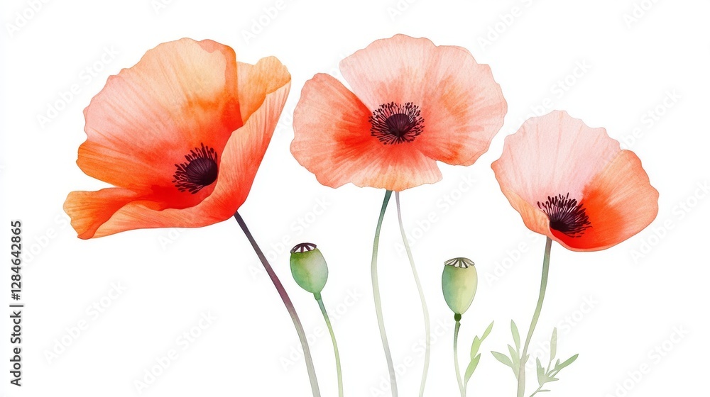 Obraz premium Vibrant poppies bloom in watercolor hues, capturing nature's beauty with expressive artistry