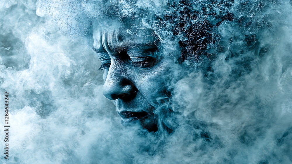 A woman is surrounded by misty fog or perhaps smoke A woman is surrounded by misty fog or perhaps smoke