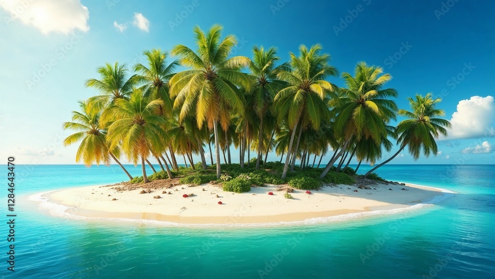 Tropical island paradise with lush palm trees. Tropical island paradise with lush palm trees.