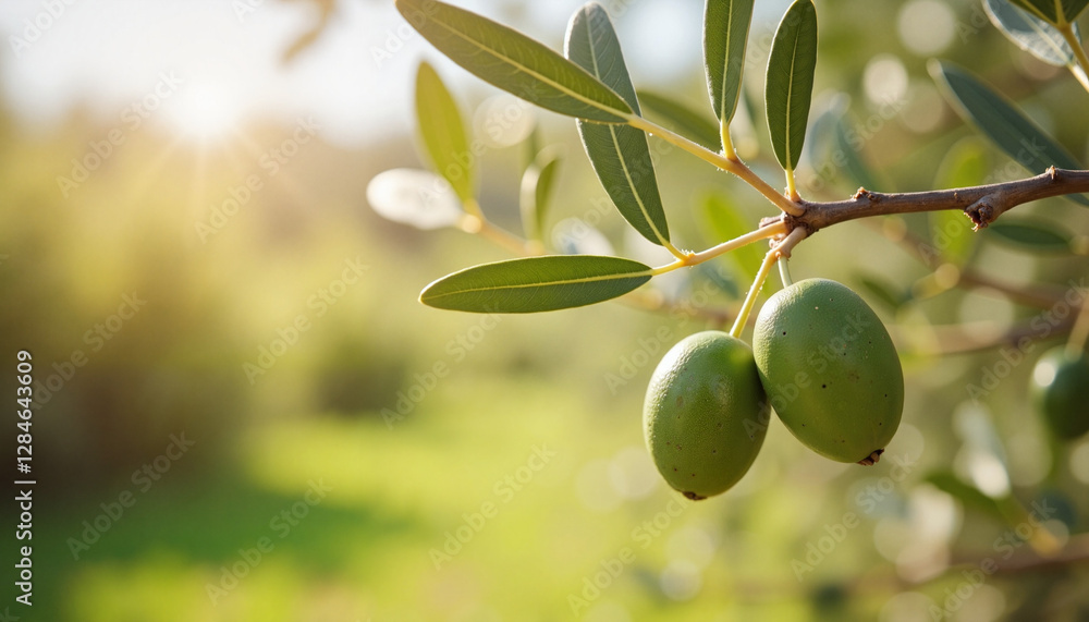 Sunlit Green Olives on a Branch Sunlit Green Olives on a Branch