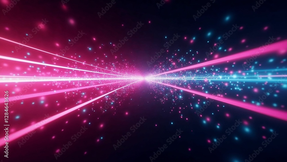 Naklejka premium Futuristic neon lights converging to a vanishing point.