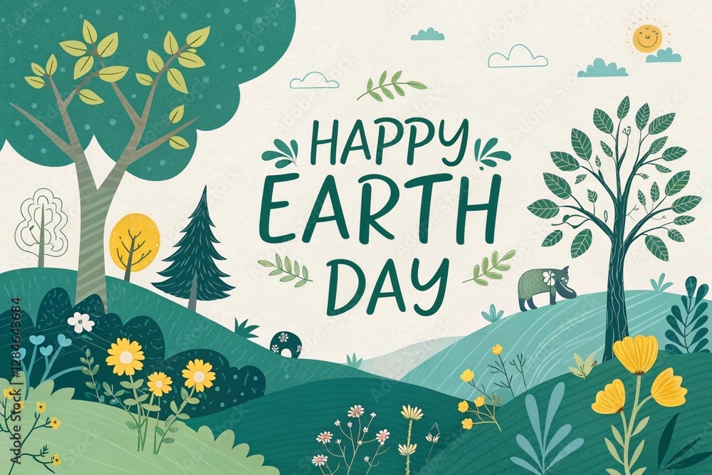 Happy Earth day concept background .Vector eco illustration for social poster, banner or card on the theme of saving the planet. Make everyday earth day Happy Earth day concept background .Vector eco illustration for social poster, banner or card on the theme of saving the planet. Make everyday earth day