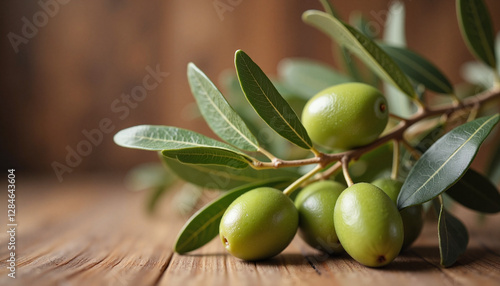 Wallpaper Mural Fresh Green Olives on a Rustic Wooden Surface Torontodigital.ca