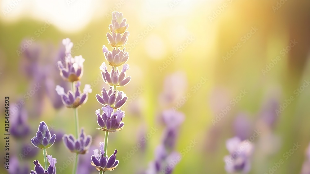 Obraz premium Lavender Flowers in Soft Golden Light Creating a Dreamy Botanical Scene : Generative AI