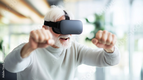 Virtual fitness, senior wellness, active aging, VR exercise, gamified workouts, digital health, fitness gaming, virtual reality fitness, senior gaming, interactive workouts, health photo