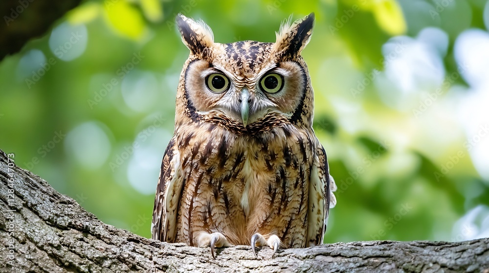 Obraz premium Majestic owl perched on a tree ready to take flight with stunning feather details : Generative AI