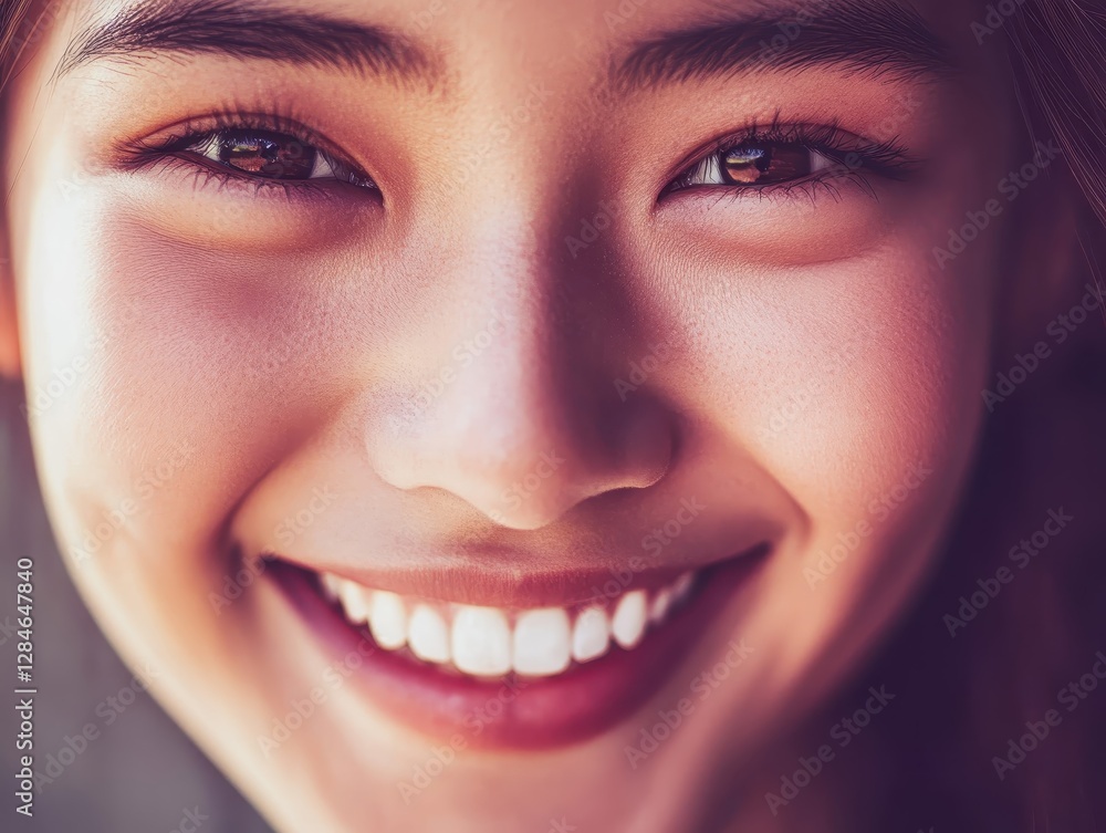 Happy young asian woman is smiling, showing perfect white teeth Happy young asian woman is smiling, showing perfect white teeth