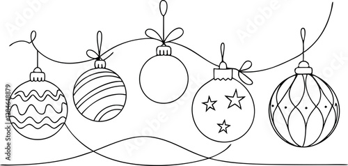 Elegant Line Drawing of Christmas Decorations and Ornaments