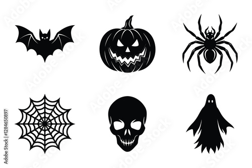 Set of halloween icons silhouette on white background