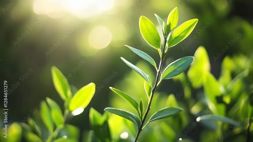 Lush green leaves in sunlight radiating freshness and vitality in nature : Generative AI Lush green leaves in sunlight radiating freshness and vitality in nature : Generative AI