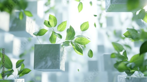 3D Render Background to ecology and sustainable development, environmental concept to safeguard biodiversity and growing economy 