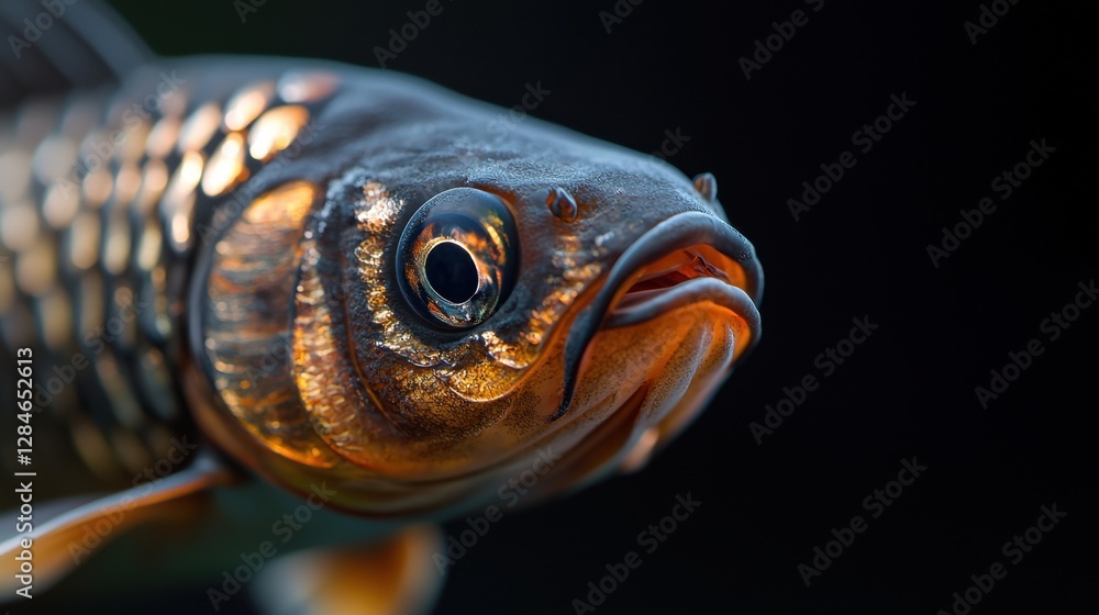 A fish with a black background and a gold stripe on its head A fish with a black background and a gold stripe on its head