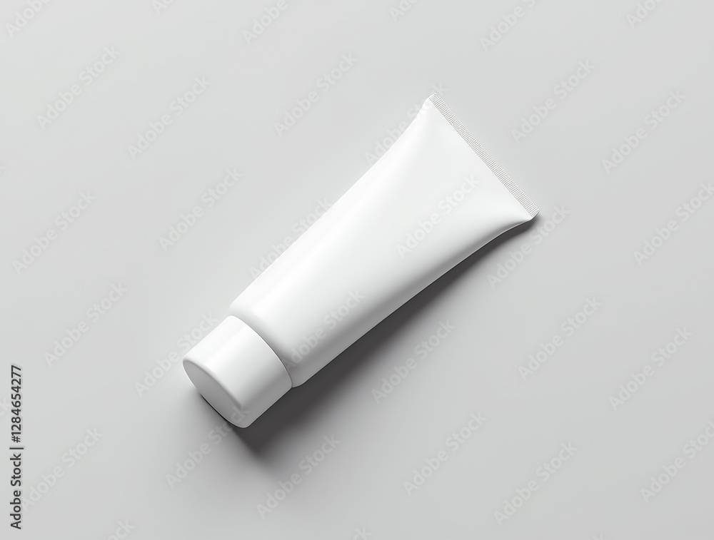 White tube container lying flat on a smooth surface highlighting modern design and minimalist aesthetics White tube container lying flat on a smooth surface highlighting modern design and minimalist aesthetics