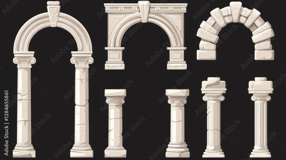 Naklejka premium Ancient Stone Archways and Columns Illustrations