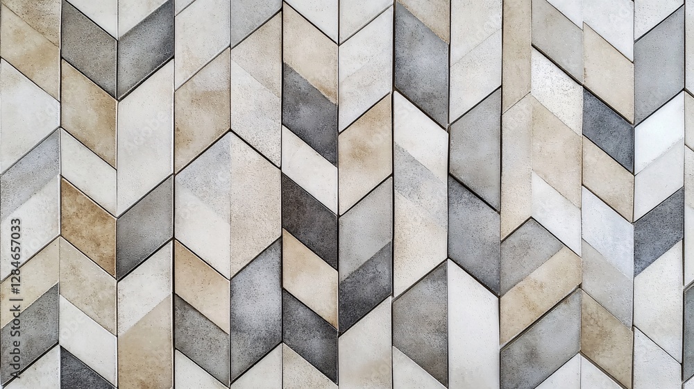 Geometric mosaic tiles in muted beige and frosted gray plain background Geometric mosaic tiles in muted beige and frosted gray plain background