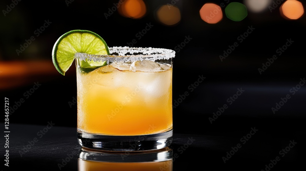 A glass of margarita with a lime wedge on top A glass of margarita with a lime wedge on top