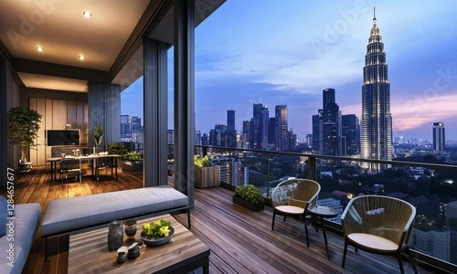 Luxury Penthouse Balcony with Stunning Cityscape View
