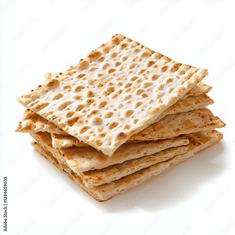 Matzah (unleavened bread symbolizing the Exodus) on a white background Matzah (unleavened bread symbolizing the Exodus) on a white background