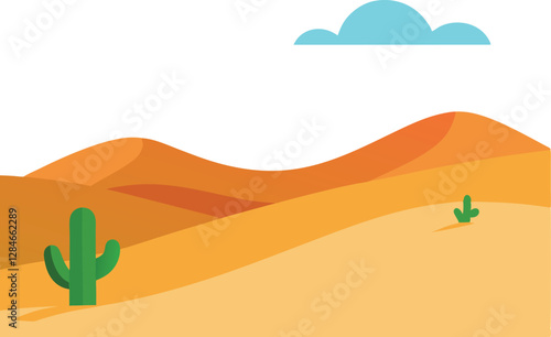 Breathtaking Desert Scene. Sand Dunes and a Lone Cactus Under the Sun