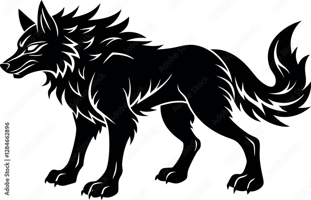 Obraz premium Fenrir Wolf Silhouette Vector. Bold Norse Mythology Artwork