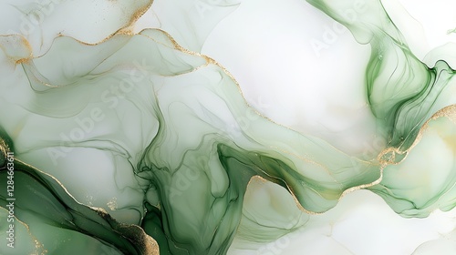 Modern Luxury Green Marble Art with Stained Surface and Ink Effect