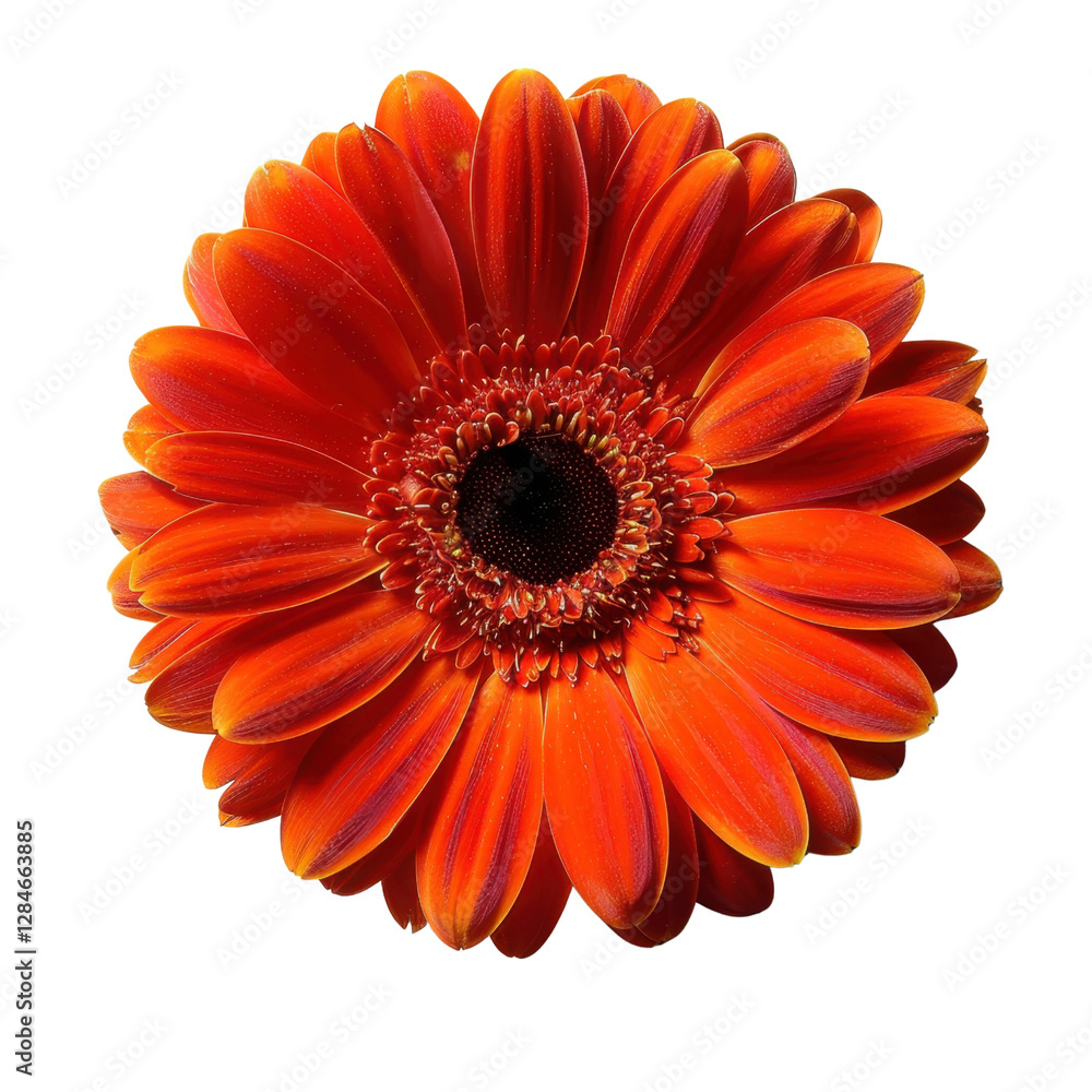 Bright orange gerbera daisy flower with vibrant petals and dark center, showcasing natural beauty and elegance. Perfect for floral arrangements and decorations