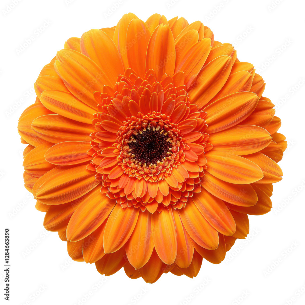 Bright orange gerbera daisy flower with layered petals, showcasing vibrant colors and intricate details, perfect for floral arrangements and decorations Bright orange gerbera daisy flower with layered petals, showcasing vibrant colors and intricate details, perfect for floral arrangements and decorations