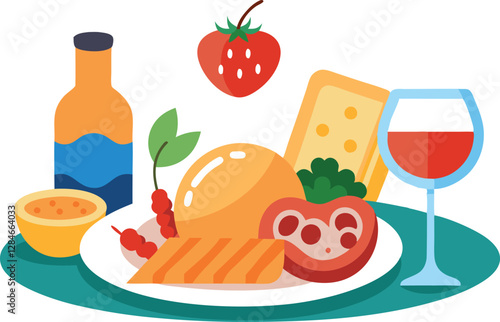 Italian Cuisine Icons. Meat Meals, Snacks, and Set Lunches on a Plate